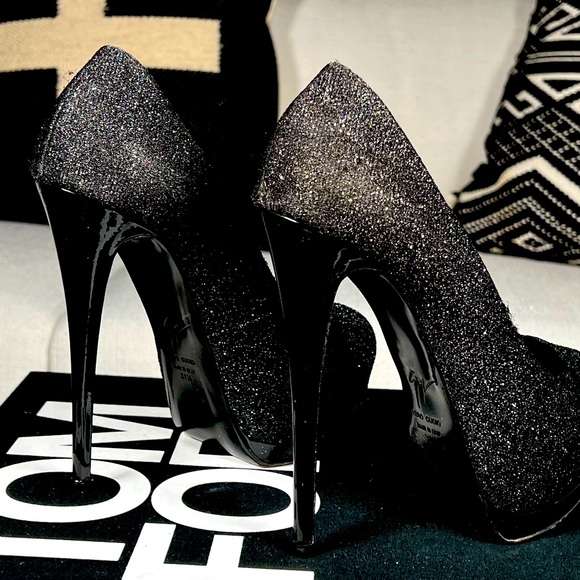 Giuseppe Zanotti Black Glitter And Metallic Textured Suede Platform Pumps Size 7 - Picture 4 of 7